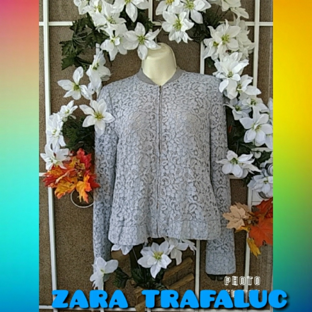 ZARA TRAFALUC BLUE LACE BOMBER JACKET - Picture 1 of 4